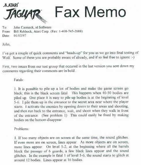 Wolfenstein 3-D Memo Page 1